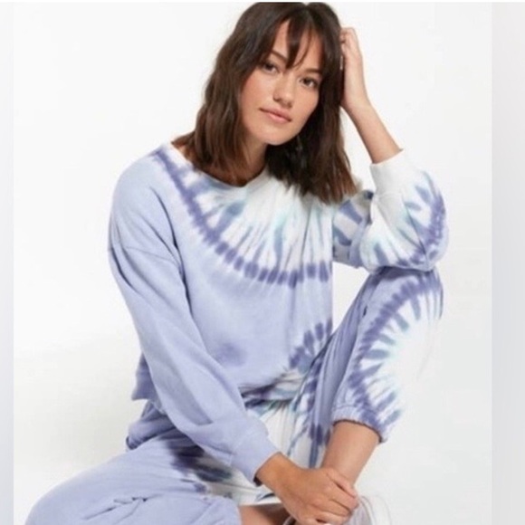 Wildfox Tie Dye One of A Kind Relaxed Hoodie Mint Lilac Purple Hued French Terry - Picture 3 of 13